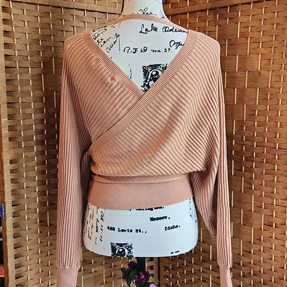 LOVE TREE, Relax Ribbed Knit Wrap, Waist Tie Sweater, Sz M ,Clay Color - Picture 4 of 7